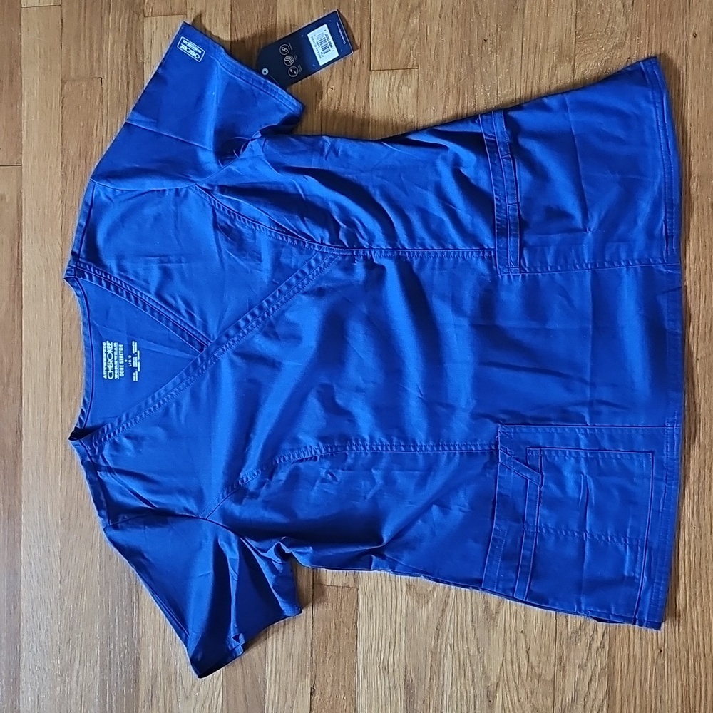 Cherokee Galaxy Blue Short Sleeve VNeck Medical Scrub Top Women's Size Large NWT - Picture 4 of 15